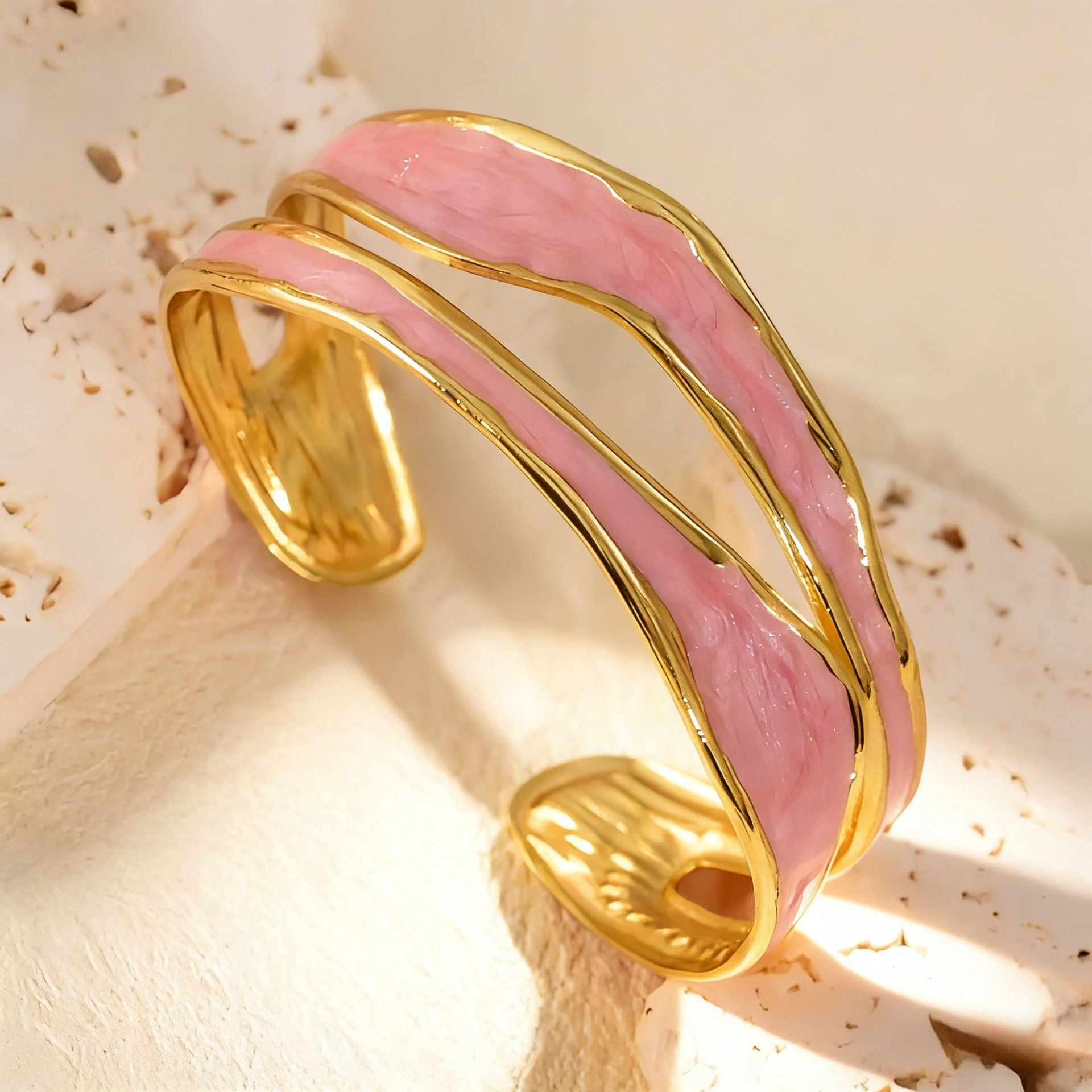 Geometric Enamel Bangle For Women In 304 Stainless Steel With Golden Electroplated Coating 0.03µm Thickness