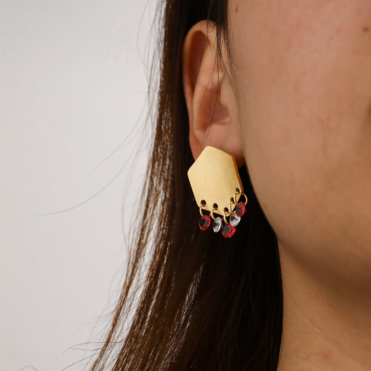 18K Gold Plated 304 Stainless Steel Vacuum Electroplating (In Furnace) Rhinestone Geometric Brushed Earrings For Women Teacher's Day