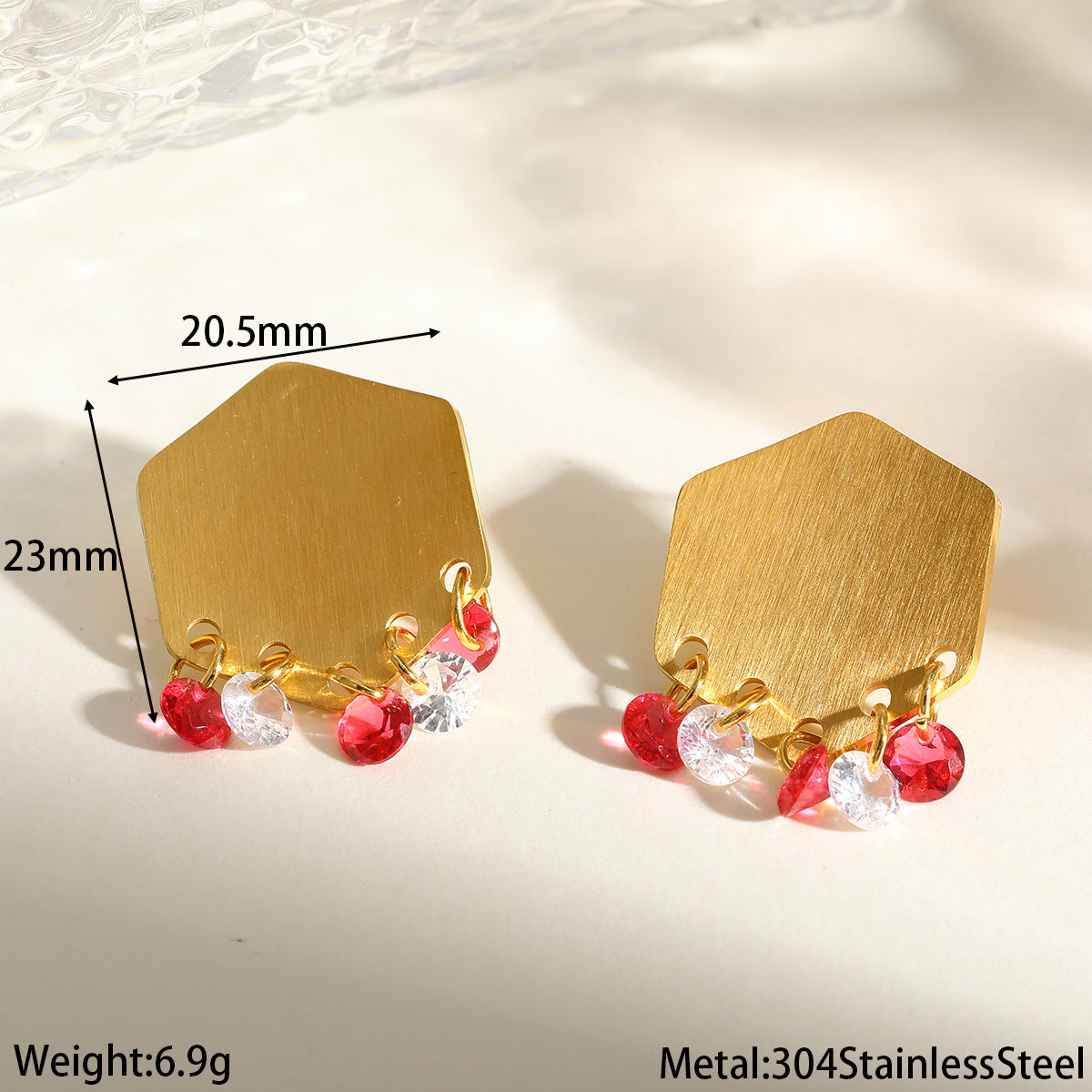 18K Gold Plated 304 Stainless Steel Vacuum Electroplating (In Furnace) Rhinestone Geometric Brushed Earrings For Women Teacher's Day