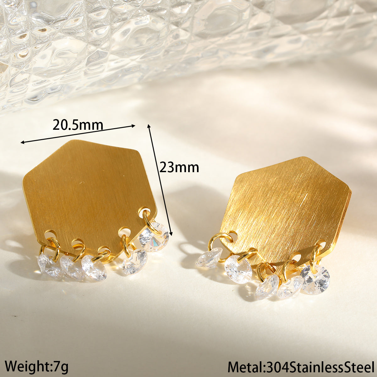 18K Gold Plated 304 Stainless Steel Vacuum Electroplating (In Furnace) Rhinestone Geometric Brushed Earrings For Women Teacher's Day