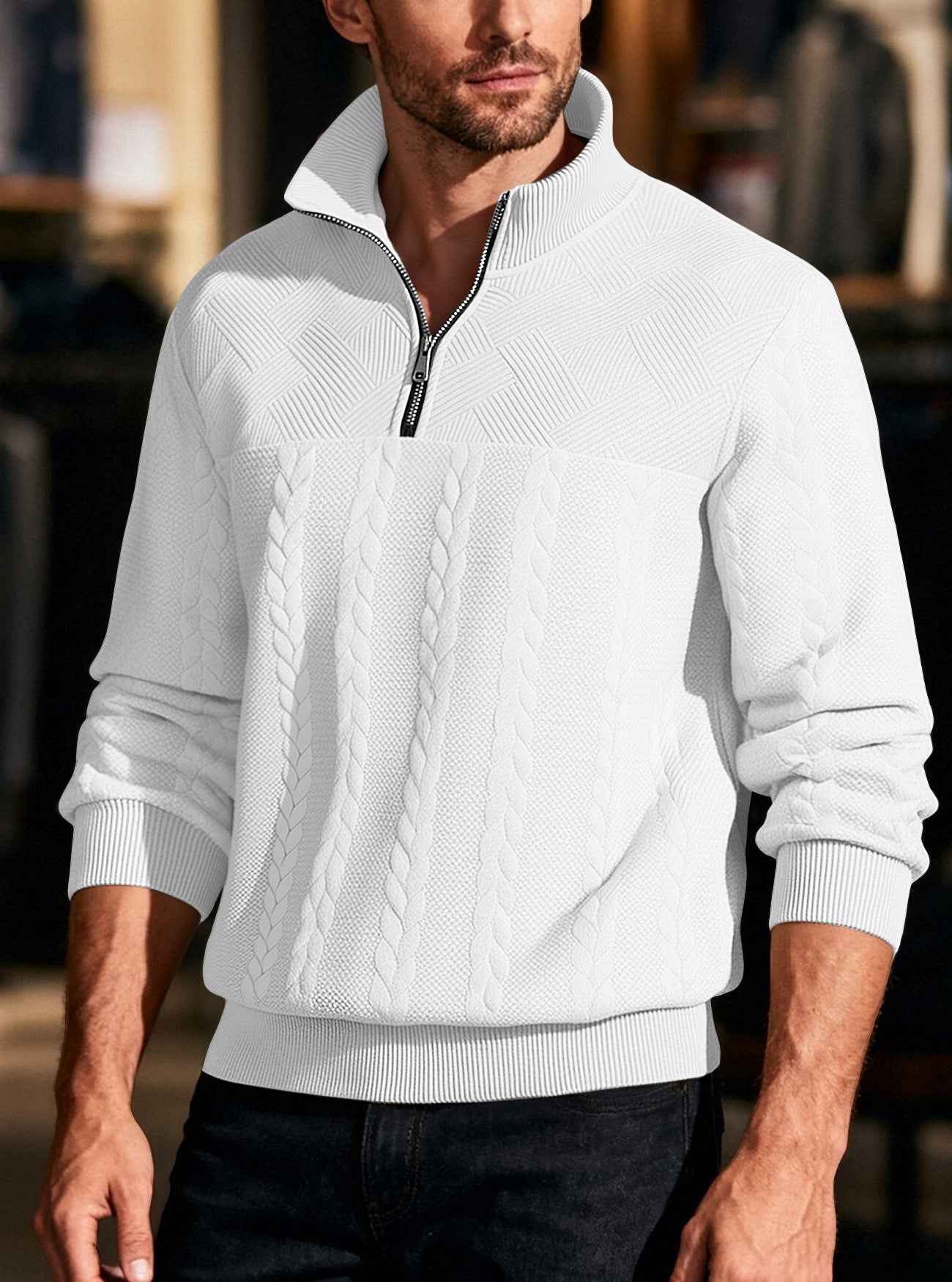 Men's Solid Color White Casual Hoodie With Long Sleeve In Polyester Fabric