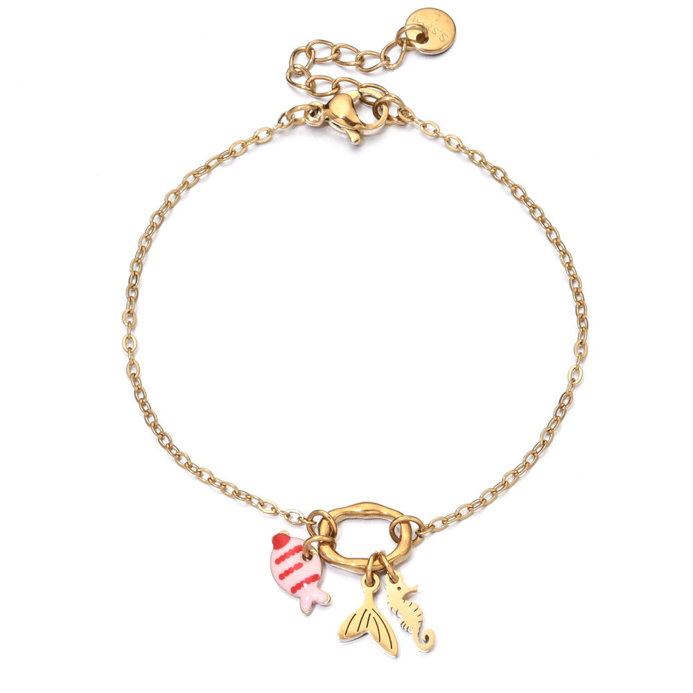 Bohemian Gold-Plated Stainless Steel Shell Starfish Fish Women's Bracelet Casual Date Travel Daily Jewelry Accessory