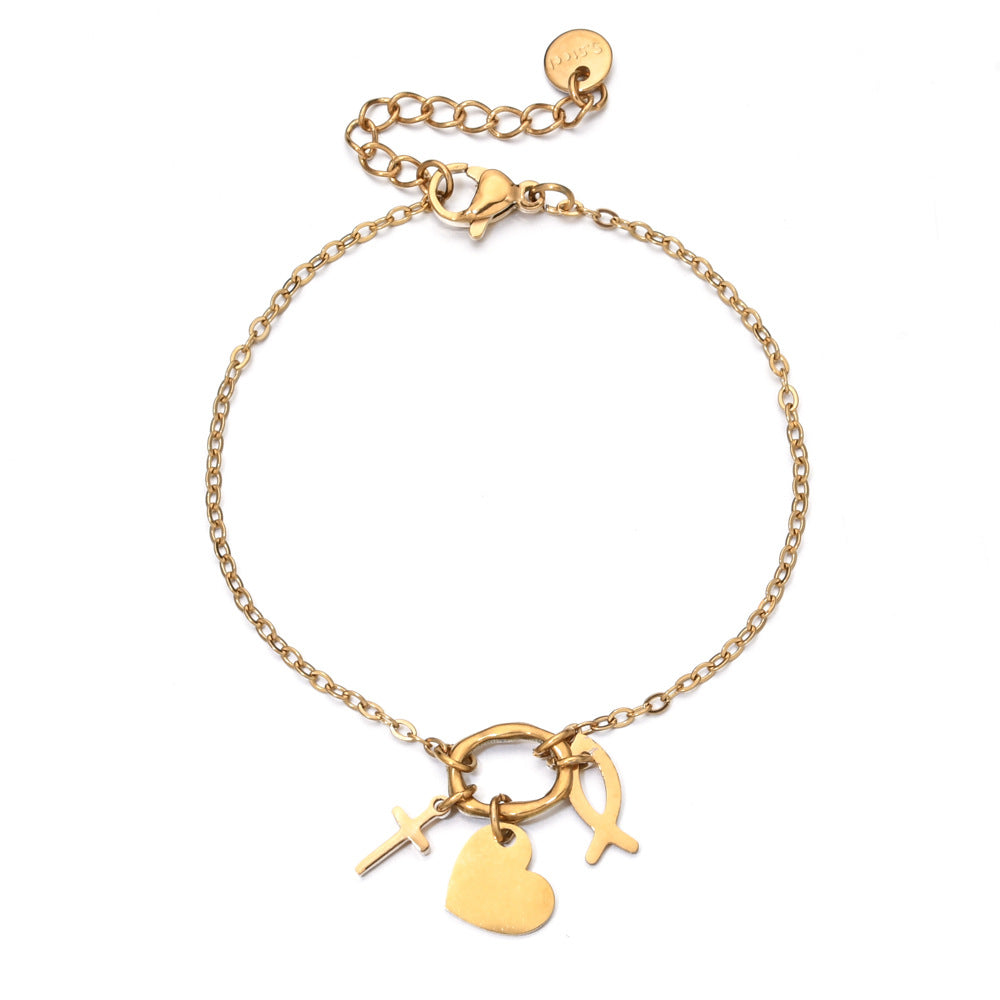 Bohemian Gold-Plated Stainless Steel Shell Starfish Fish Women's Bracelet Casual Date Travel Daily Jewelry Accessory