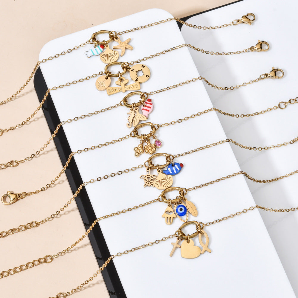 Bohemian Gold-Plated Stainless Steel Shell Starfish Fish Women's Bracelet Casual Date Travel Daily Jewelry Accessory