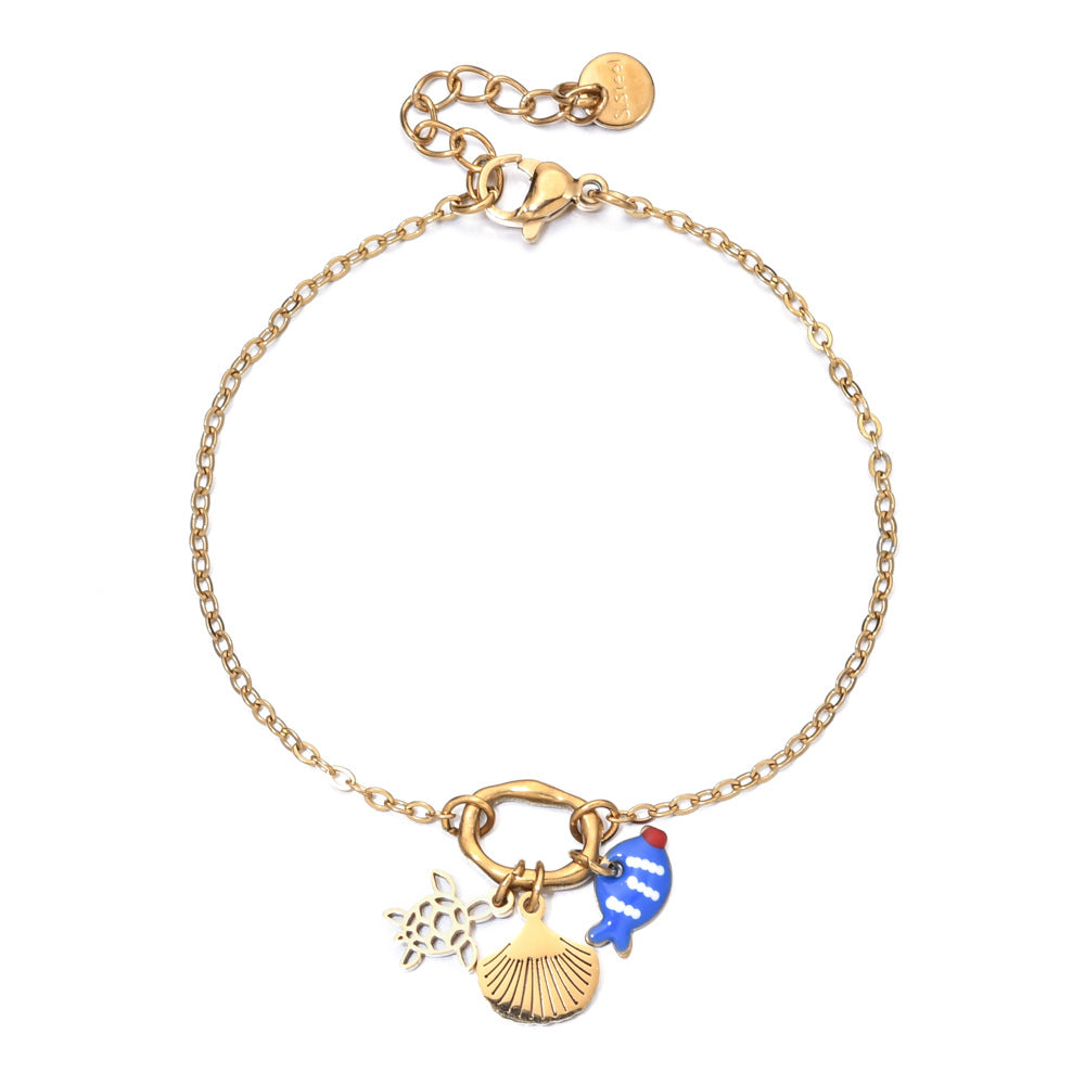 Bohemian Gold-Plated Stainless Steel Shell Starfish Fish Women's Bracelet Casual Date Travel Daily Jewelry Accessory