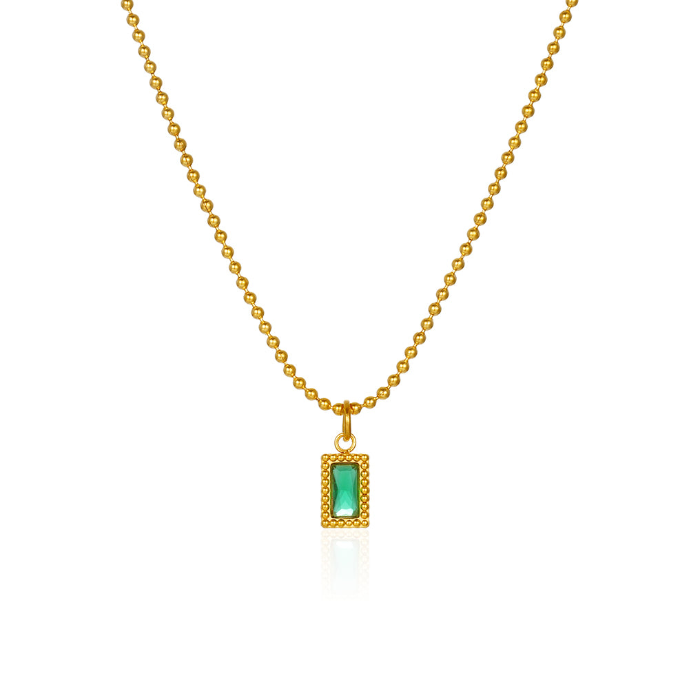 Handmade French Style Square Necklace With 18K Real Gold Plated 304 Stainless Steel And Zircon Inlay, Unisex With Bead Chain