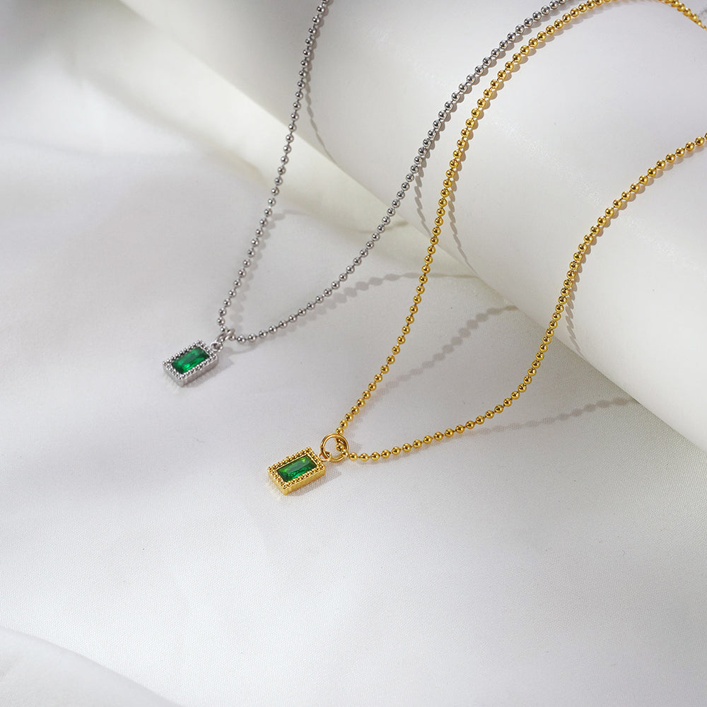 Handmade French Style Square Necklace With 18K Real Gold Plated 304 Stainless Steel And Zircon Inlay, Unisex With Bead Chain
