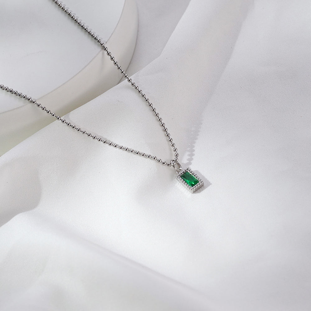 Handmade French Style Square Necklace With 18K Real Gold Plated 304 Stainless Steel And Zircon Inlay, Unisex With Bead Chain