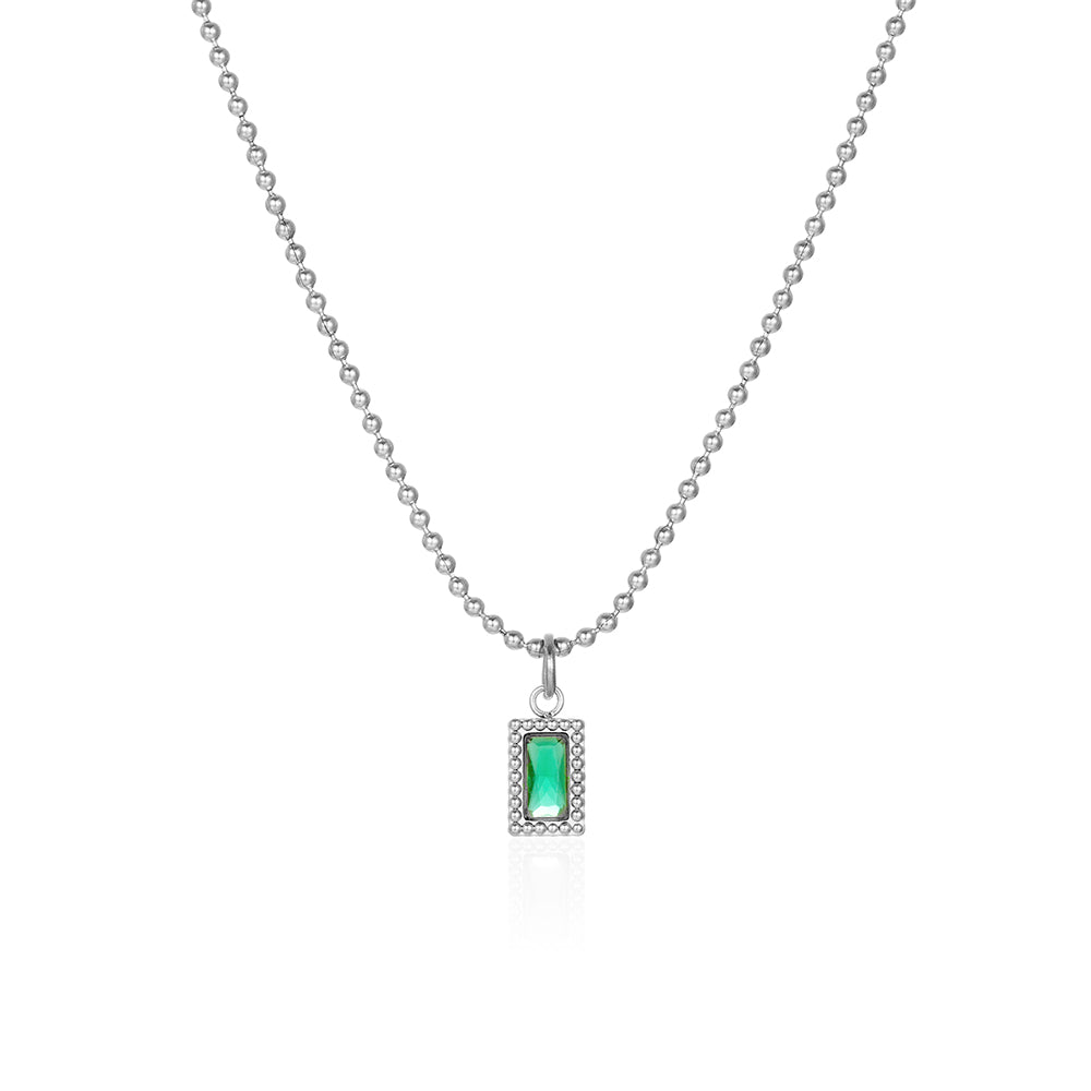 Handmade French Style Square Necklace With 18K Real Gold Plated 304 Stainless Steel And Zircon Inlay, Unisex With Bead Chain