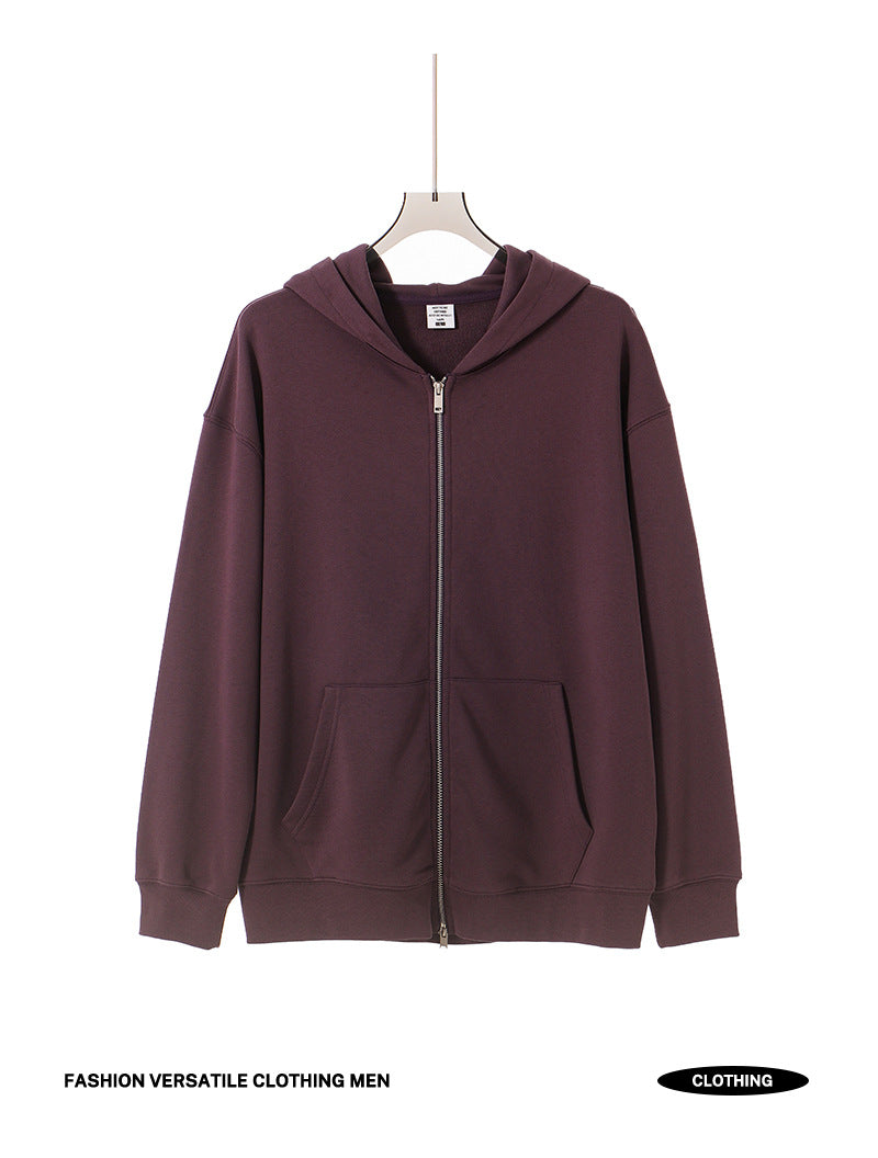 Men's Vintage Style Solid Color Hoodie In Coffer With Long Sleeve Cotton Fabric