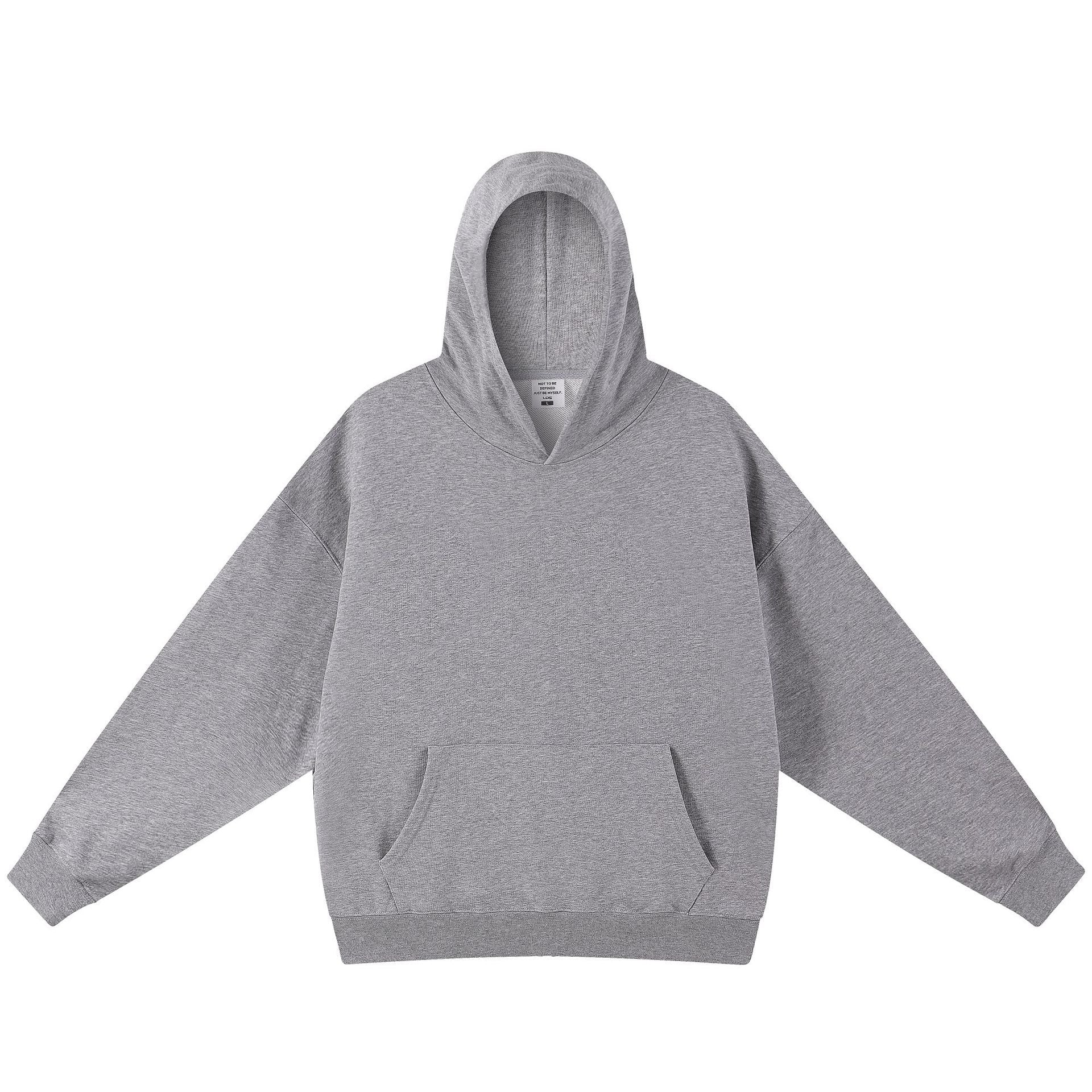 Men's Solid Color Dyed Black Cotton Long Sleeve Hoodie