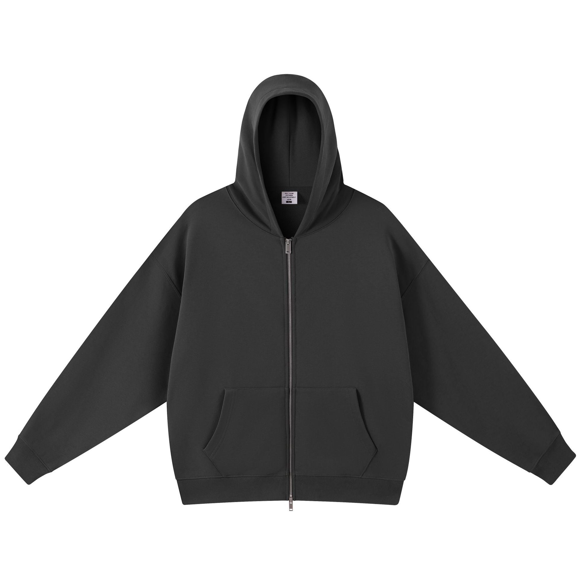 Men's Solid Color Dyed Black Cotton Long Sleeve Hoodie