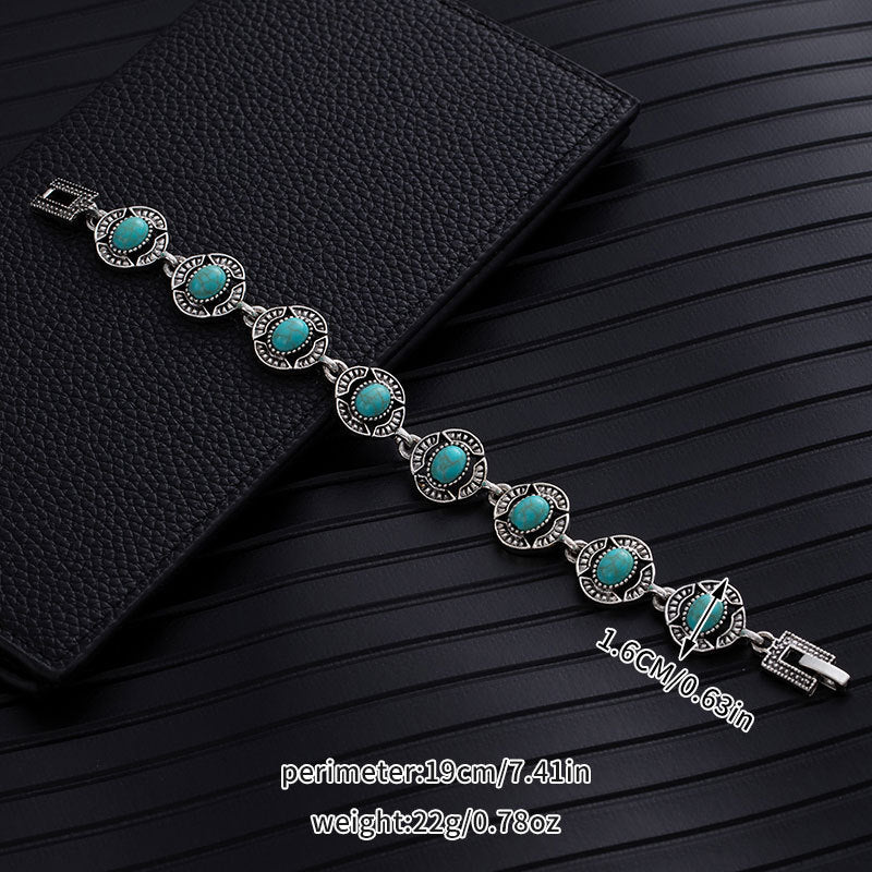 Ethnic Style Flowers Bangle Unisex Bracelet In May Birthstone Emerald With Turquoise Inlay, Electroplated Zinc Alloy