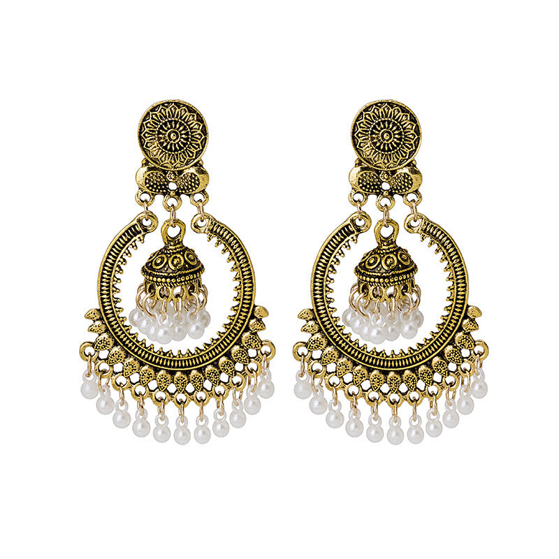 Bohemian Gold Tassel Bell Earrings For Women In Alloy