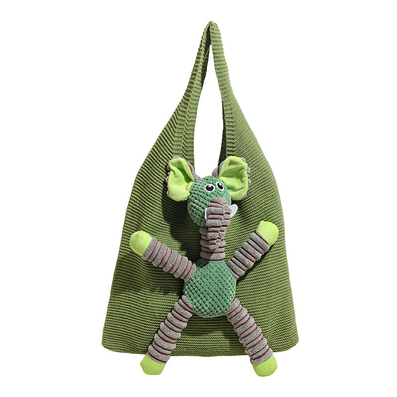 Cartoon Square Knit Handbag For Women With Braid Detail And Top Handle, Stylish Shoulder Bag