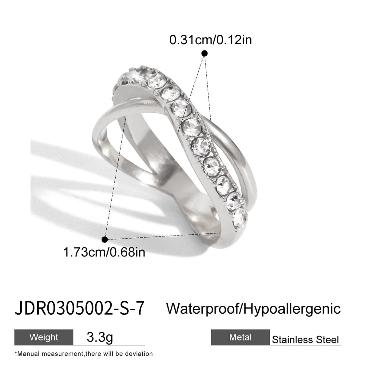 Geometric Waterproof Non Tarnish Rings For Women In 304 Stainless Steel With 18K Real Gold Plated PVD Coating And Rhinestone Inlay