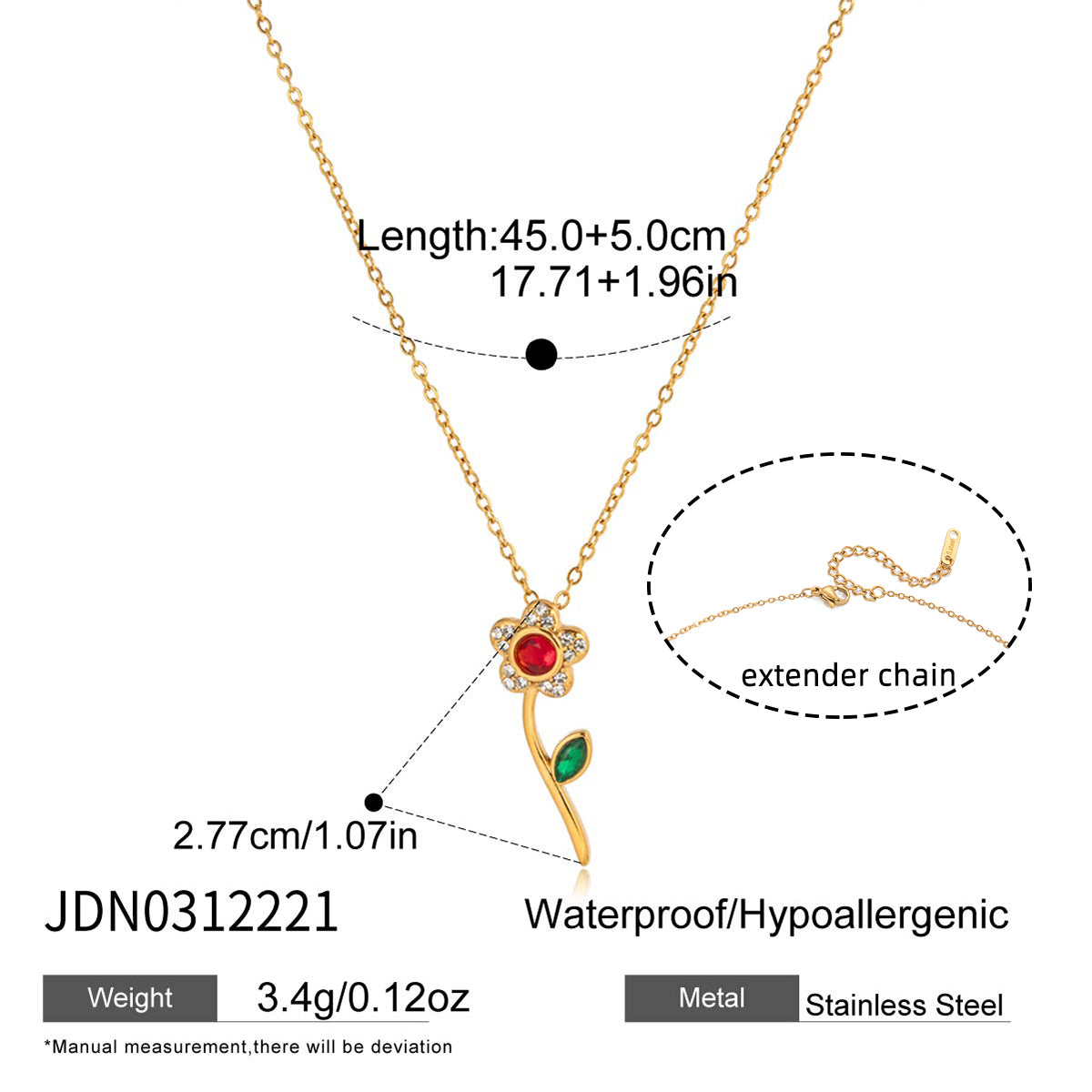 Geometric Waterproof Necklace For Women, 18K Gold Plated 304 Stainless Steel With Zircon Inlay, PVD Coated