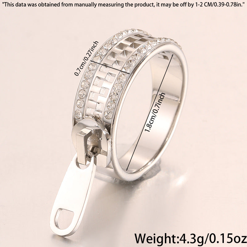 Geometric Waterproof Non Tarnish Rings For Adults, 304 Stainless Steel With 18K Real Gold Plated PVD Coating And Zircon Inlay