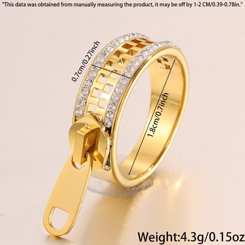 Geometric Waterproof Non Tarnish Rings For Adults, 304 Stainless Steel With 18K Real Gold Plated PVD Coating And Zircon Inlay