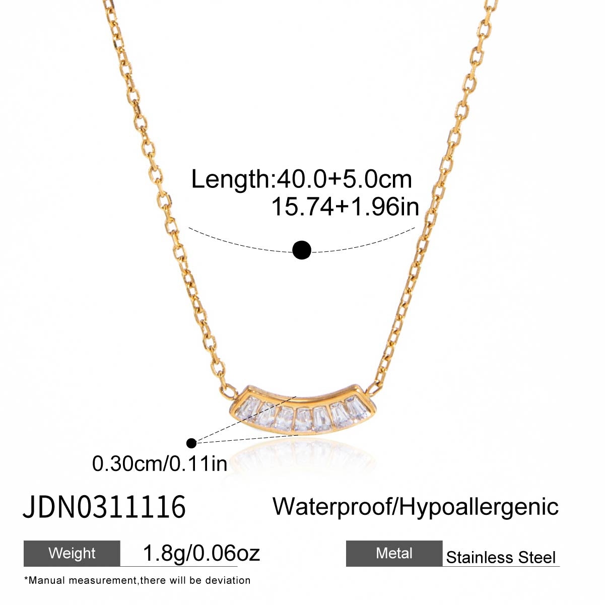 Geometric Necklace For Women, 304 Stainless Steel With 18K Gold Plated PVD Coating, Zircon Inlay, Cable Chain
