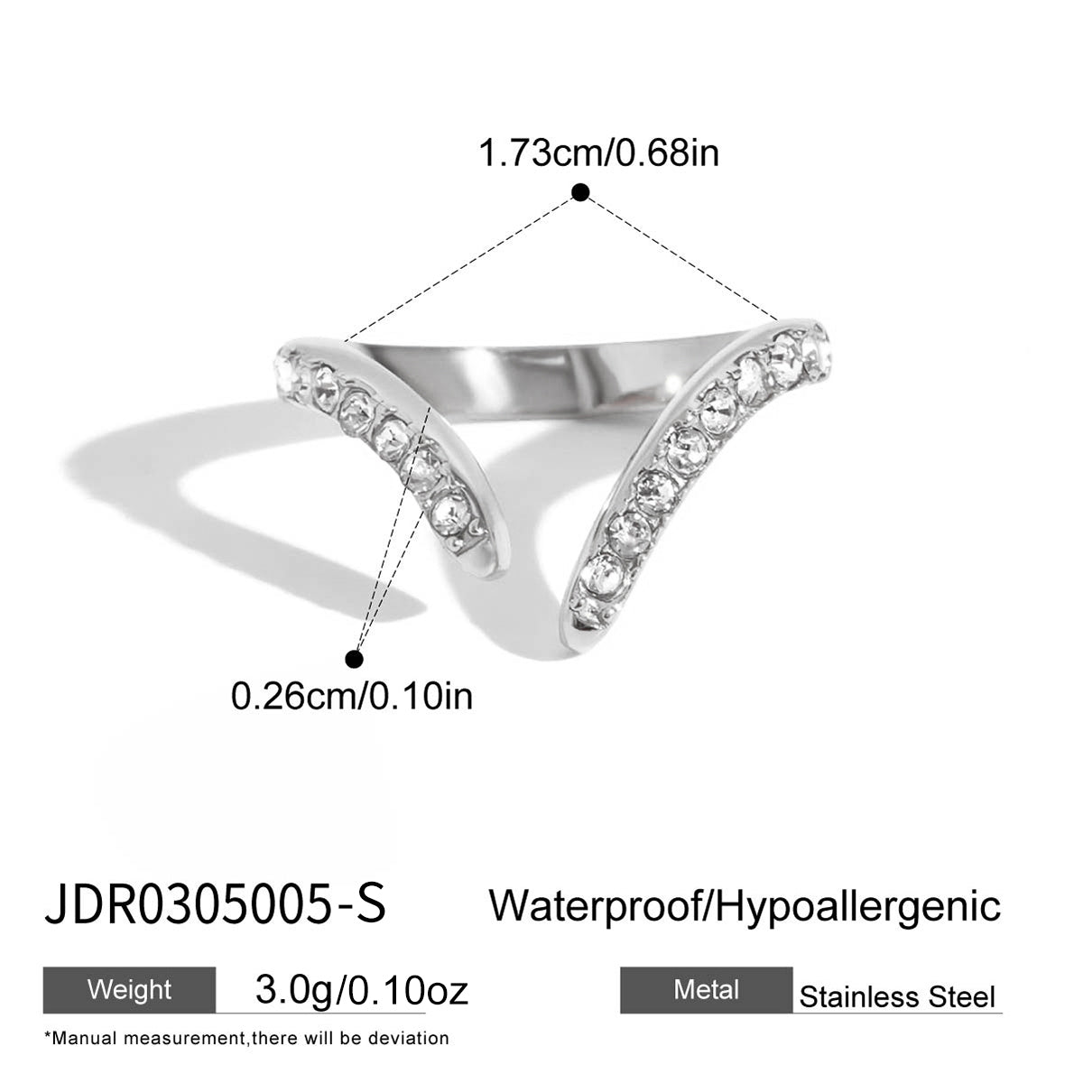 Geometric Waterproof Non Tarnish Rings For Women In 304 Stainless Steel With 18K Real Gold Plated PVD Coating And Rhinestone Inlay