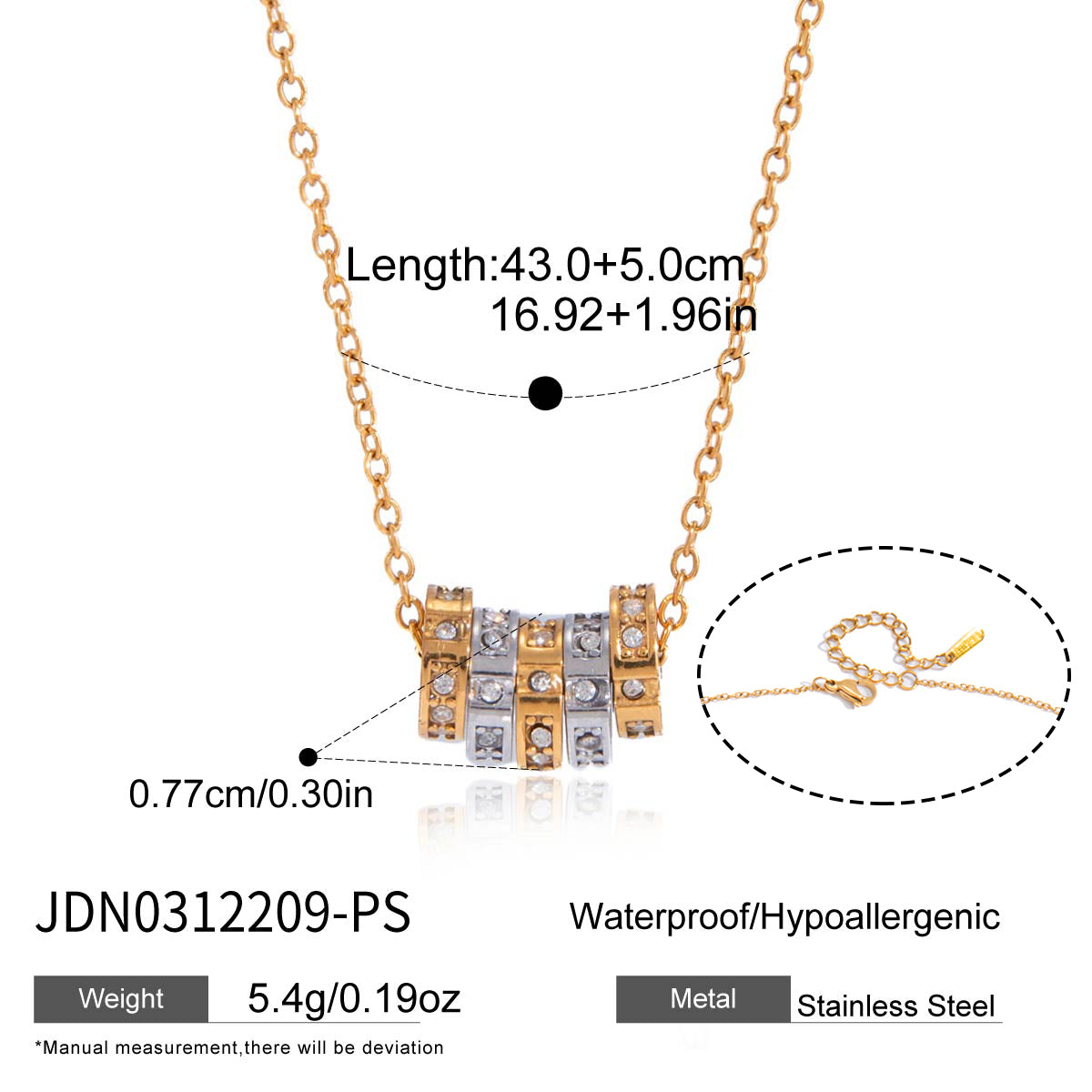 Geometric Waterproof Women's Necklace With 18K Gold Plated 304 Stainless Steel, Zircon Inlay, PVD Coated Chain