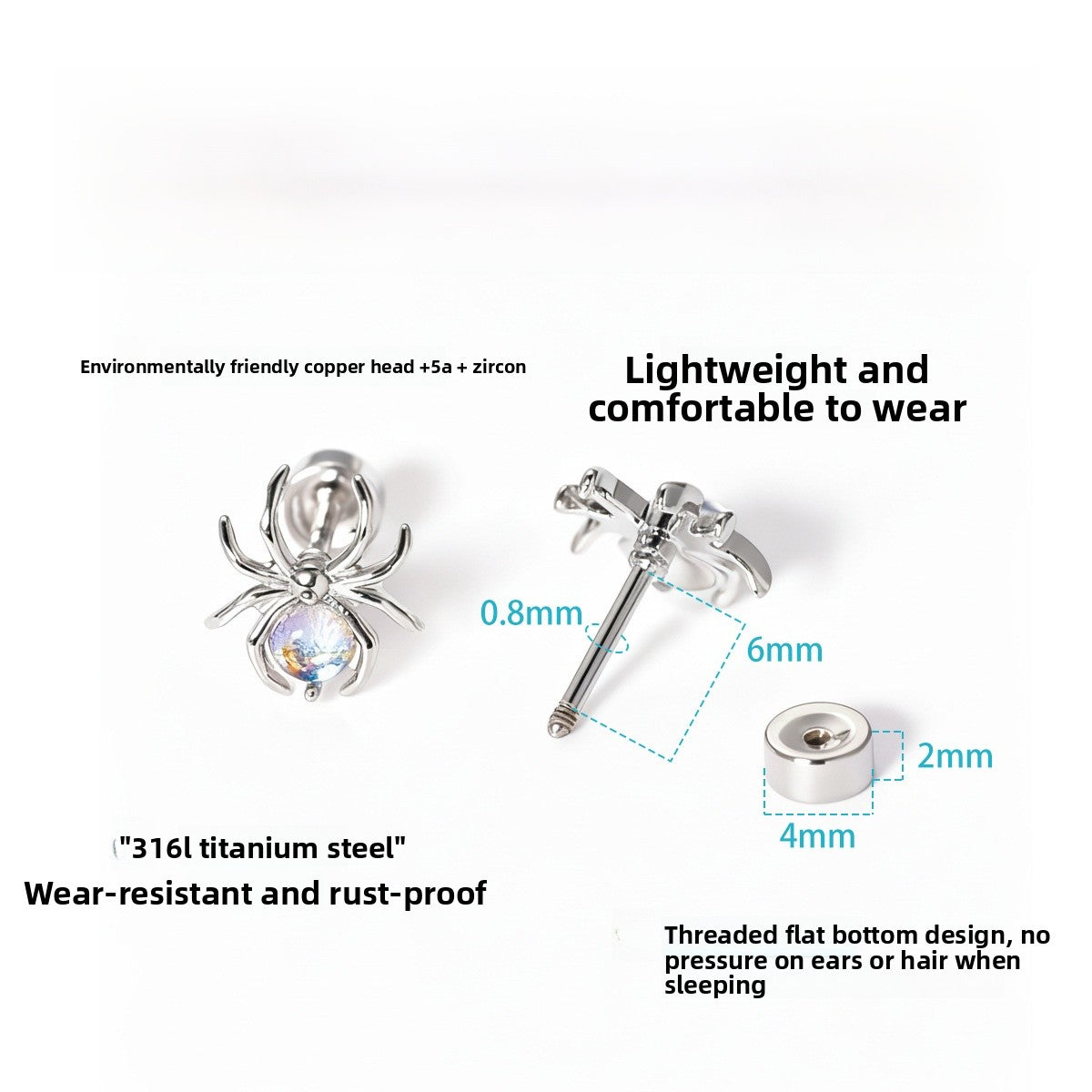 Heart Shape Asymmetrical Earrings In Titanium Steel With Zircon Inlay, Featuring 316L Stainless Steel Posts For Unisex Wear