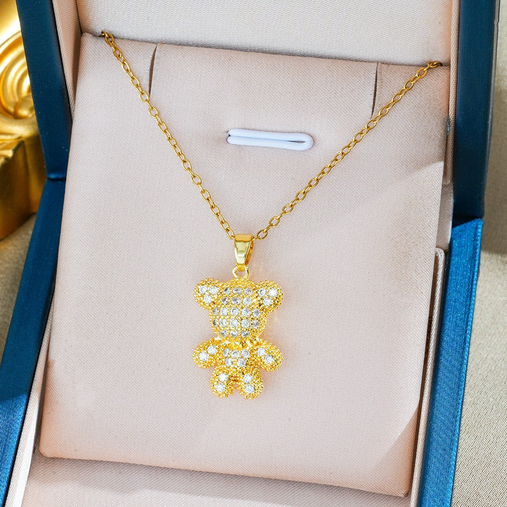 Heart Shape Necklace For Women In Titanium Steel With Zircon Inlay, Featuring PVD Coated 18K Real Gold Plated Copper Pendant