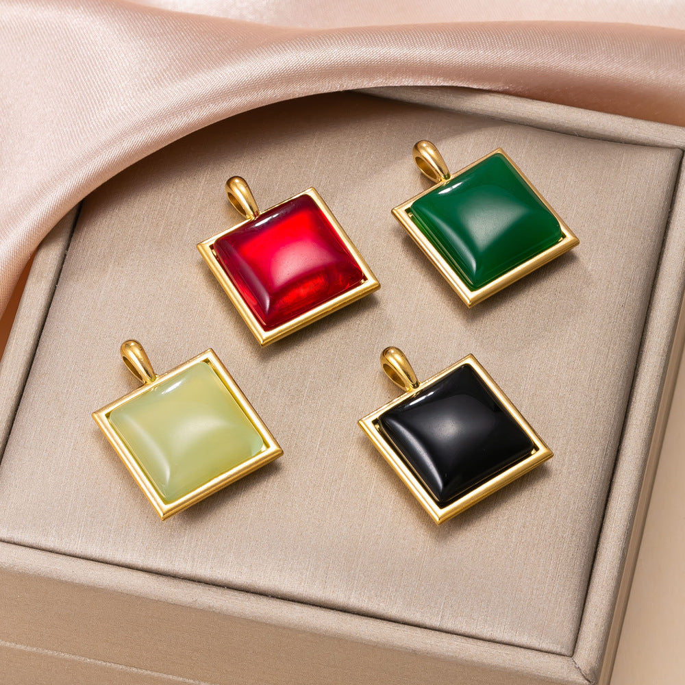 Geometric Pendant In 304 Stainless Steel With Red Agate Inlay And PVD Coated Gold Plating Process