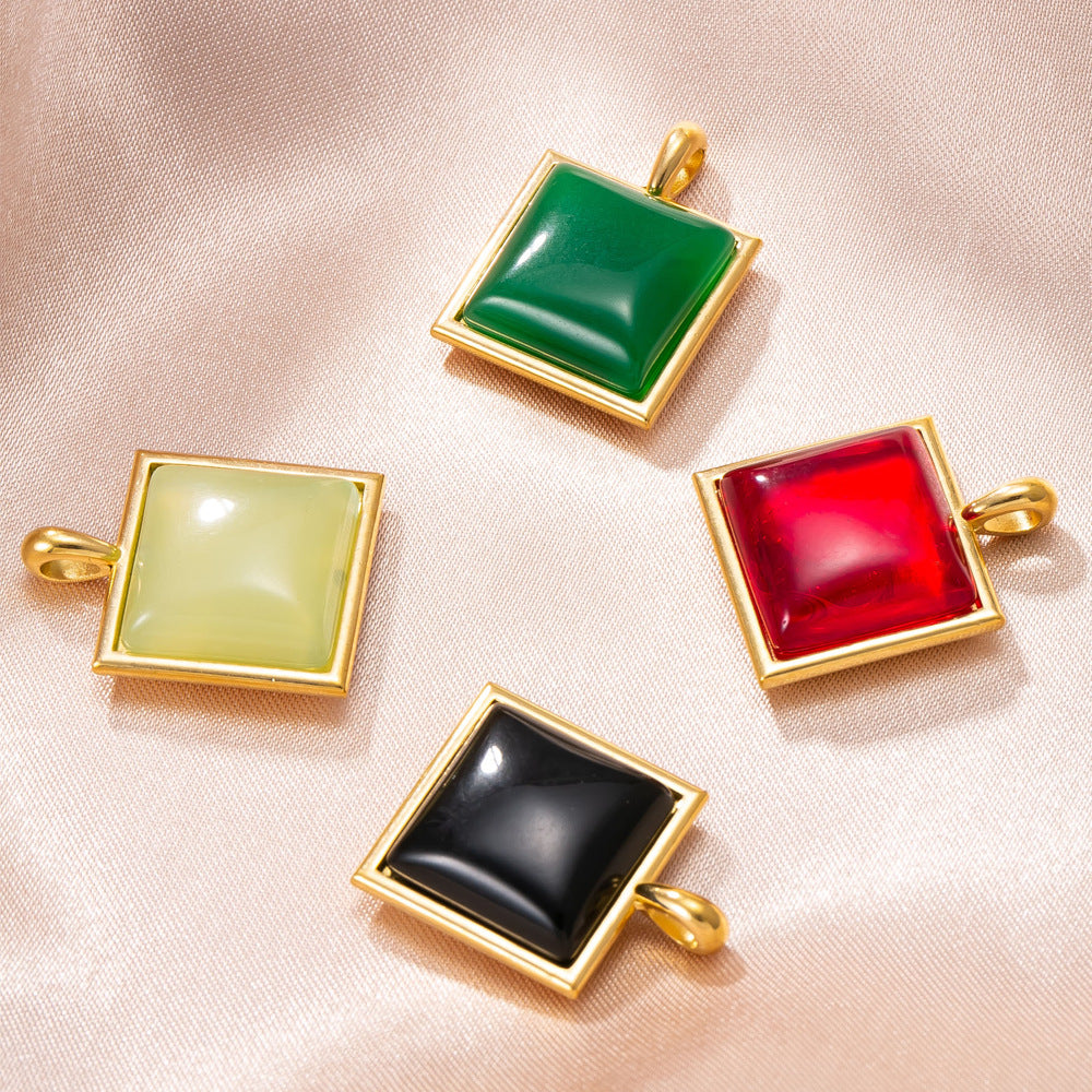 Geometric Pendant In 304 Stainless Steel With Red Agate Inlay And PVD Coated Gold Plating Process