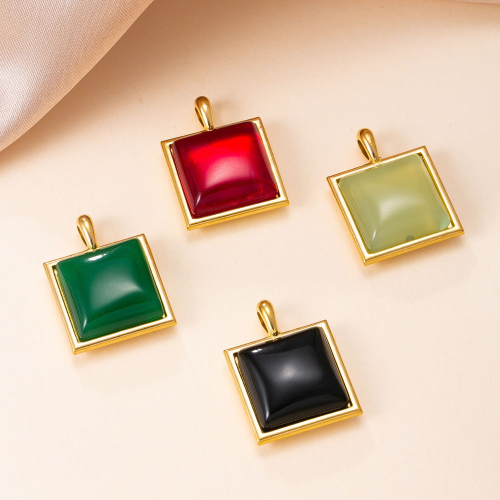 Geometric Pendant In 304 Stainless Steel With Red Agate Inlay And PVD Coated Gold Plating Process
