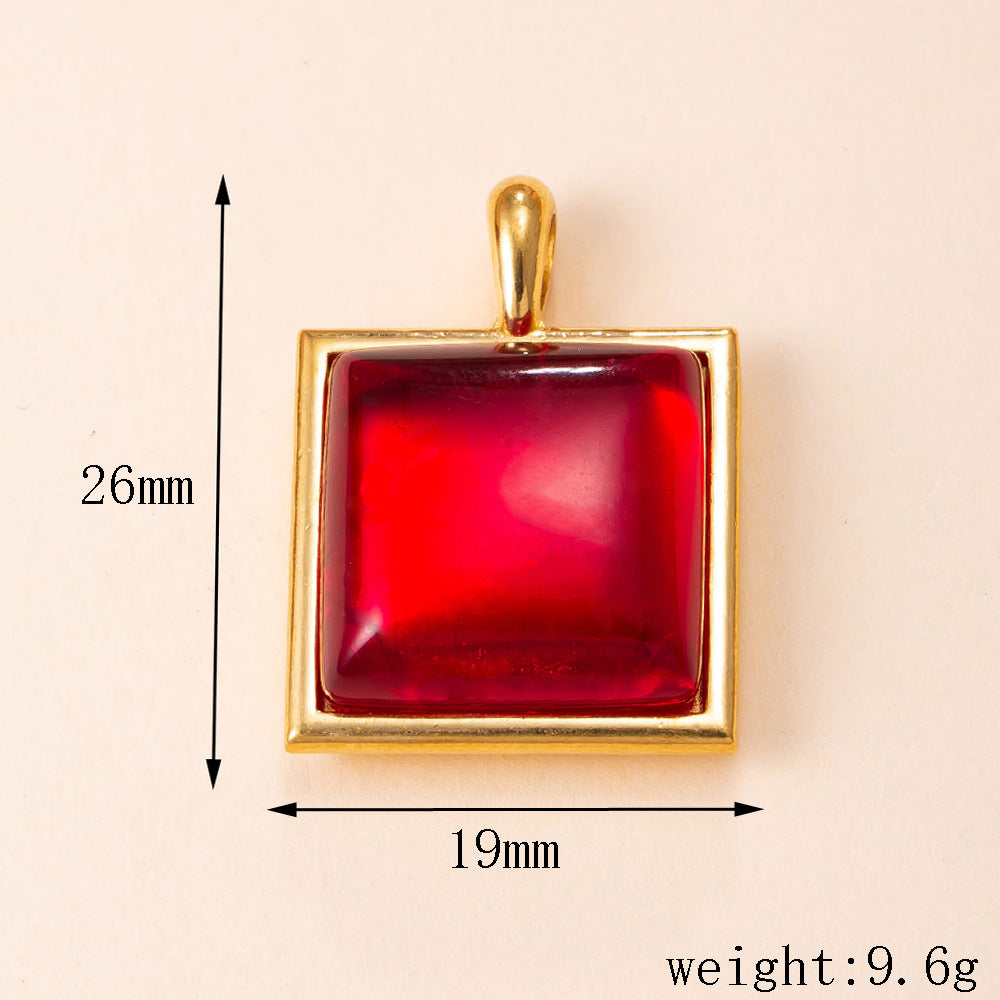 Geometric Pendant In 304 Stainless Steel With Red Agate Inlay And PVD Coated Gold Plating Process