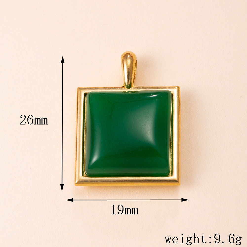 Geometric Pendant In 304 Stainless Steel With Red Agate Inlay And PVD Coated Gold Plating Process