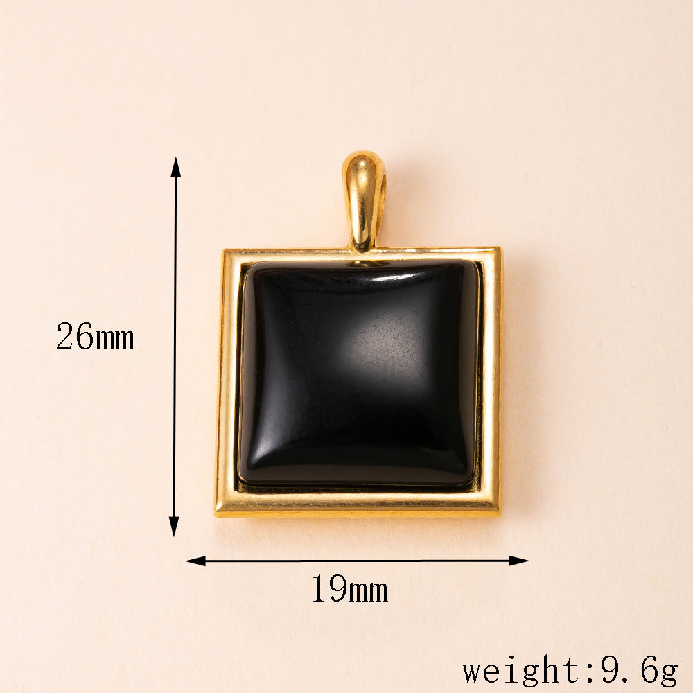 Geometric Pendant In 304 Stainless Steel With Red Agate Inlay And PVD Coated Gold Plating Process