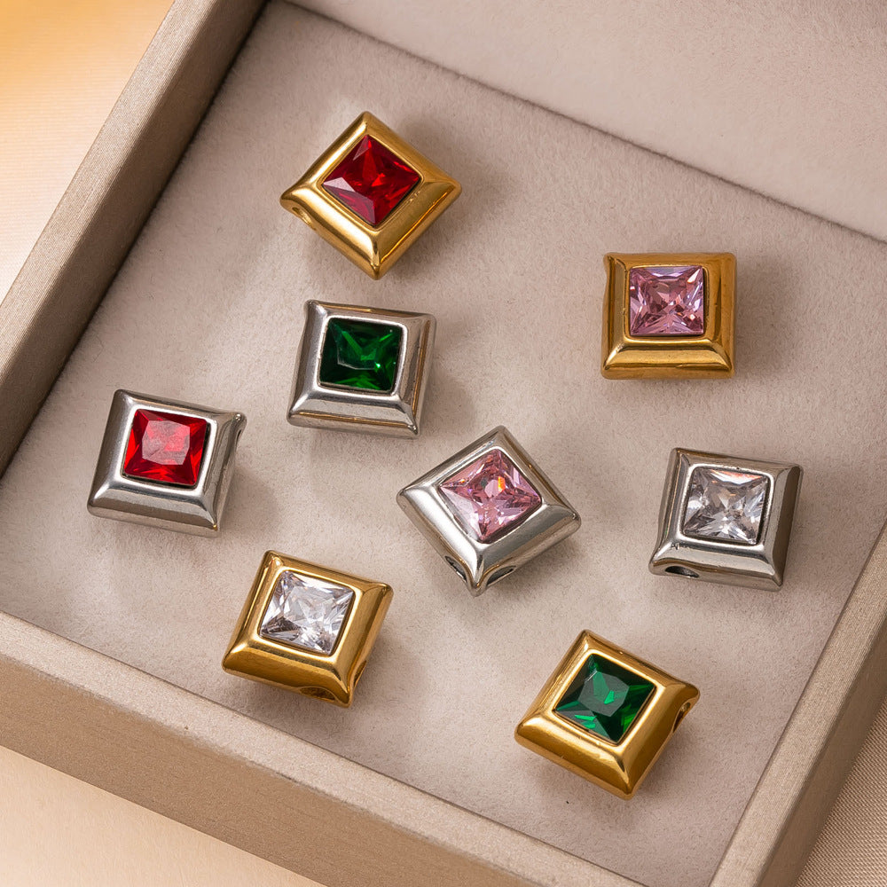 Geometric Pendant In 304 Stainless Steel With 18K Real Gold Plated PVD Coating And Zircon Inlay, Electroplated Finish