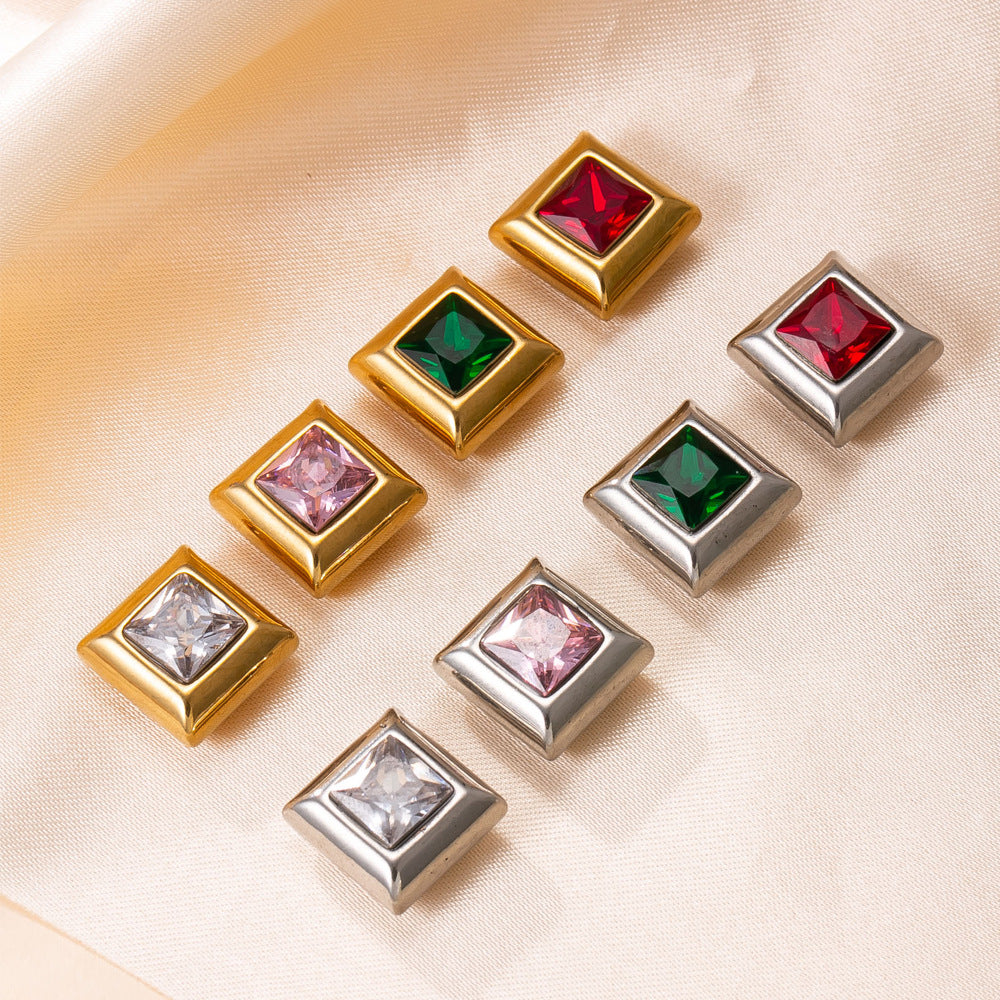 Geometric Pendant In 304 Stainless Steel With 18K Real Gold Plated PVD Coating And Zircon Inlay, Electroplated Finish
