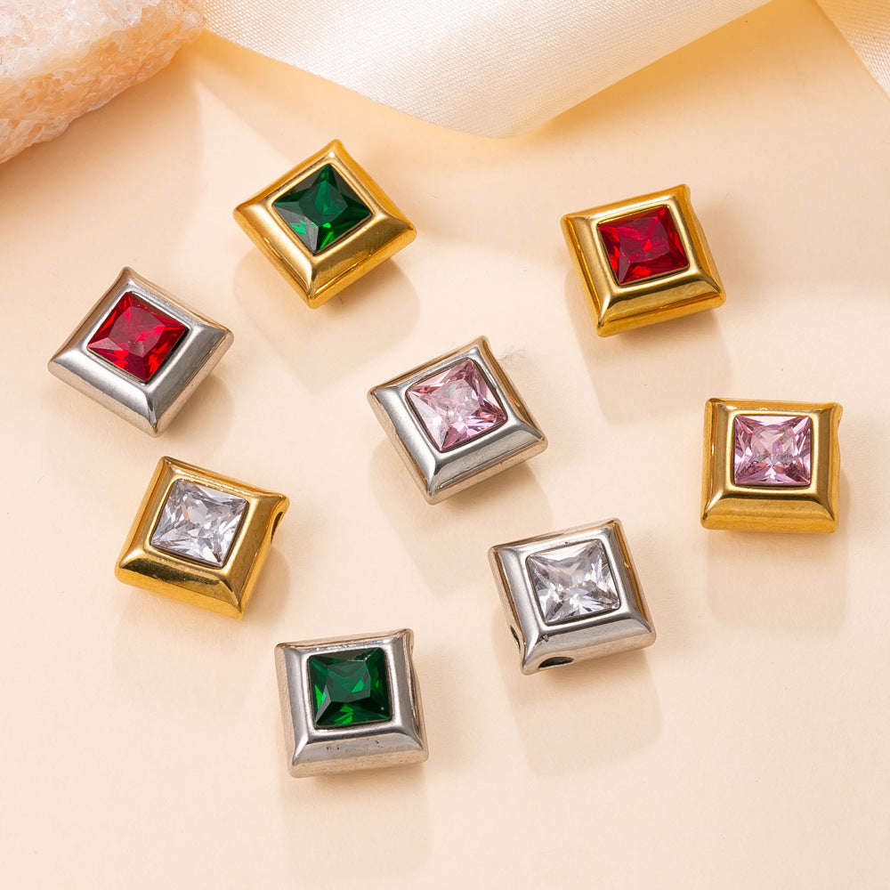 Geometric Pendant In 304 Stainless Steel With 18K Real Gold Plated PVD Coating And Zircon Inlay, Electroplated Finish