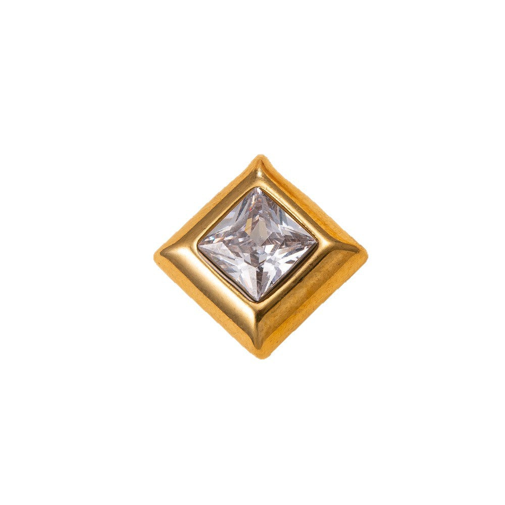 Geometric Pendant In 304 Stainless Steel With 18K Real Gold Plated PVD Coating And Zircon Inlay, Electroplated Finish