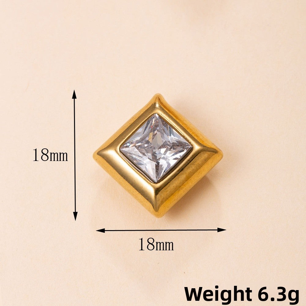Geometric Pendant In 304 Stainless Steel With 18K Real Gold Plated PVD Coating And Zircon Inlay, Electroplated Finish