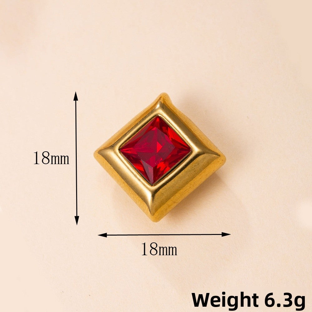 Geometric Pendant In 304 Stainless Steel With 18K Real Gold Plated PVD Coating And Zircon Inlay, Electroplated Finish