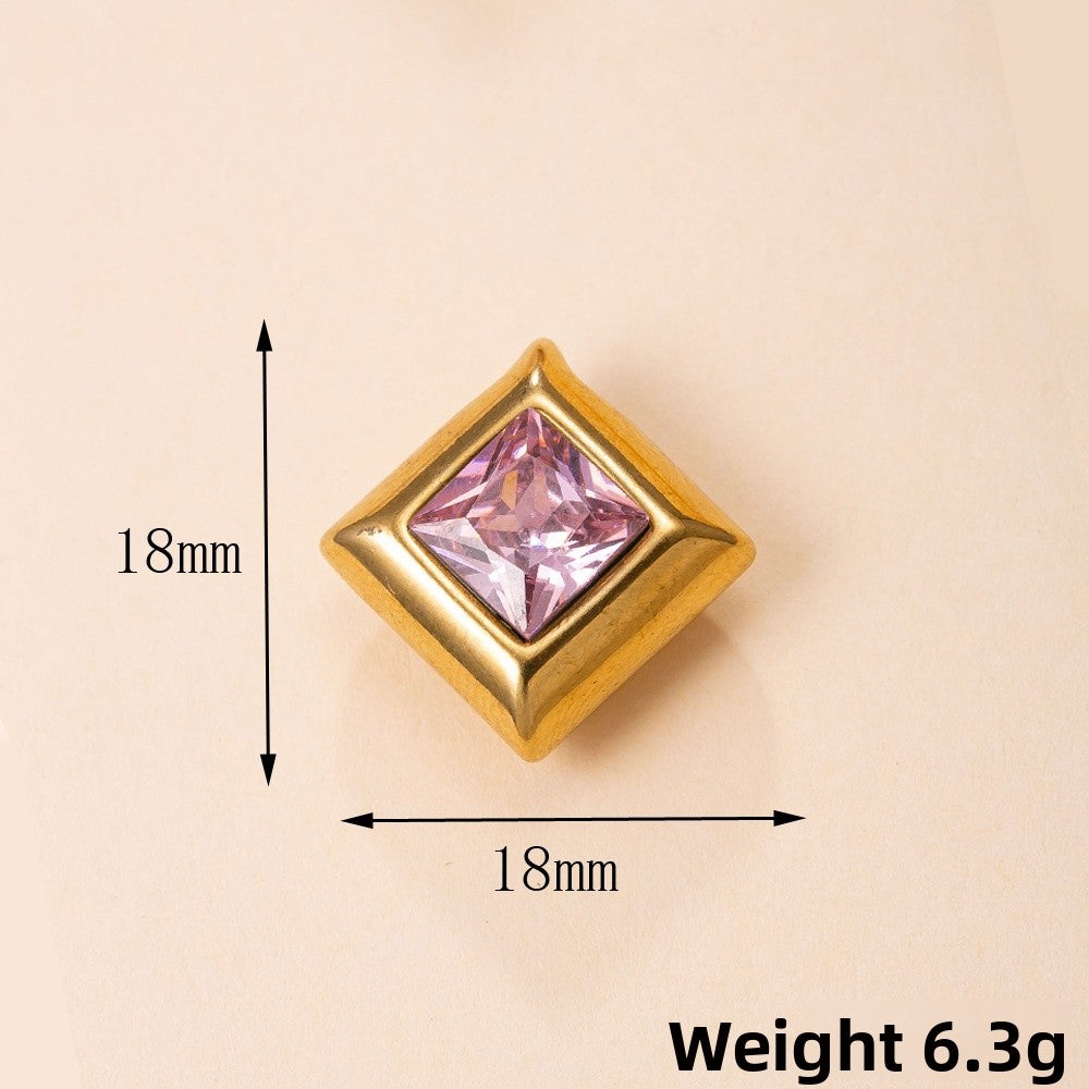 Geometric Pendant In 304 Stainless Steel With 18K Real Gold Plated PVD Coating And Zircon Inlay, Electroplated Finish