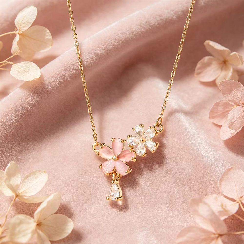 Hypoallergenic Flowers Necklace For Women In 304 Stainless Steel With 18K Real Gold PVD Coating And Zircon Inlay On Cable Chain