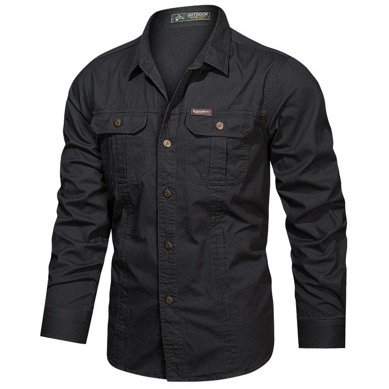 Solid Color Short Sleeve Cotton Blouse For Men In Simple Style With Placket
