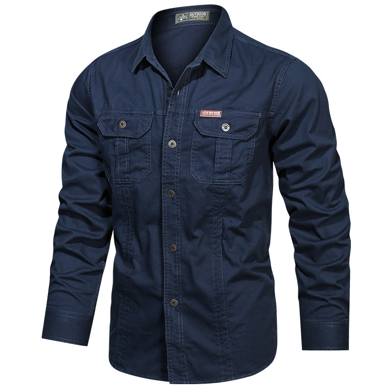 Solid Color Short Sleeve Cotton Blouse For Men In Simple Style With Placket