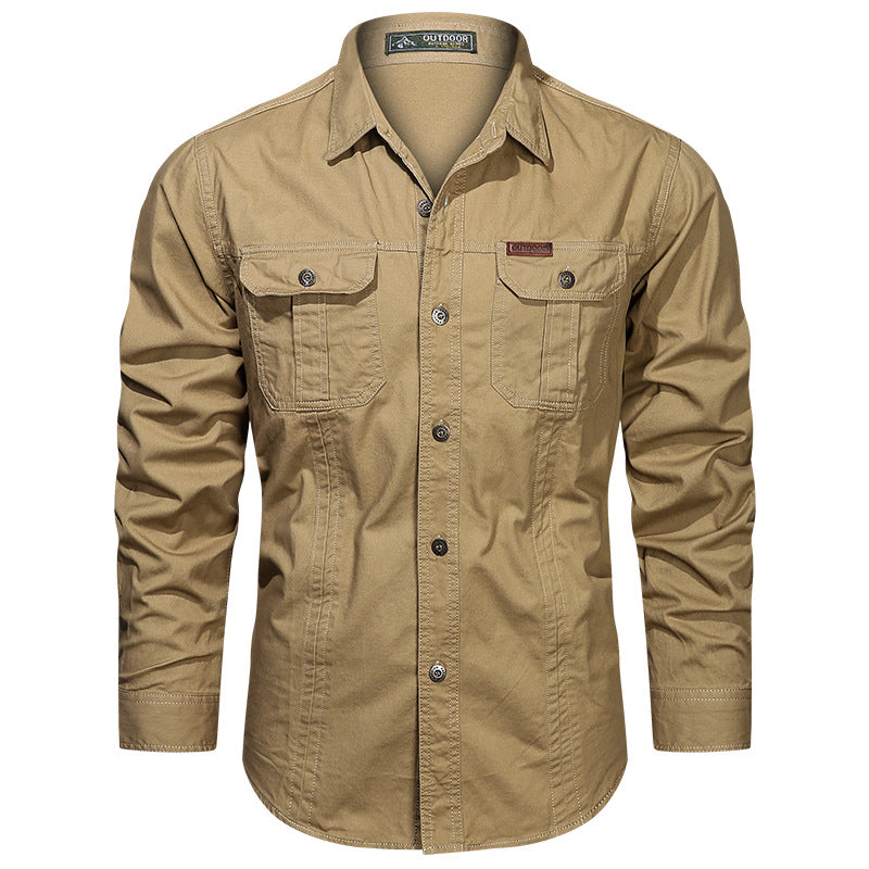 Solid Color Short Sleeve Cotton Blouse For Men In Simple Style With Placket