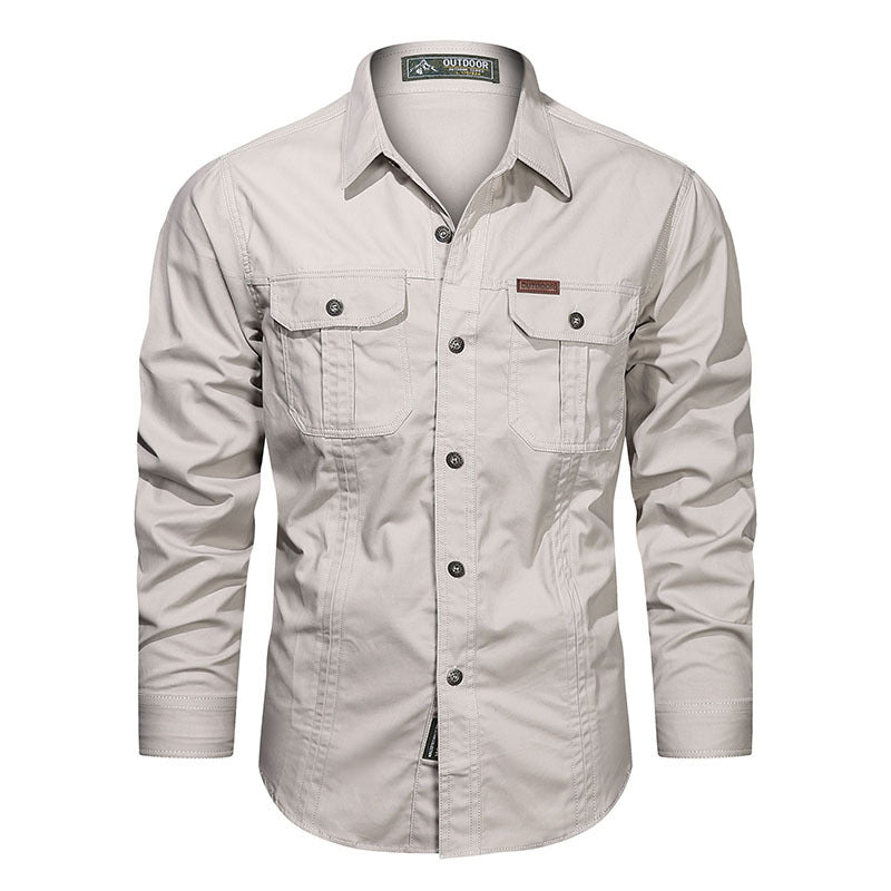 Solid Color Short Sleeve Cotton Blouse For Men In Simple Style With Placket