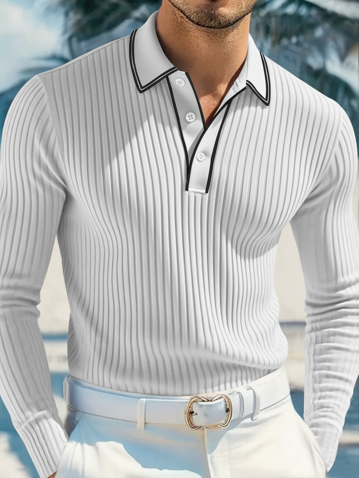 Men's Casual Stripe  With Long Sleeve In Dyed Black Polyester