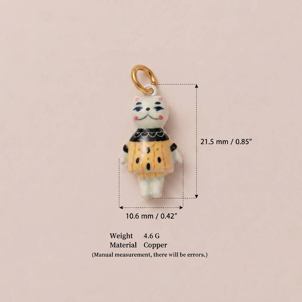 Cat Pendant In Copper With Golden Plated Water Plating, 27x23mm Size Featuring 0.01µm Thickness And Zircon Inlay, 1 Piece