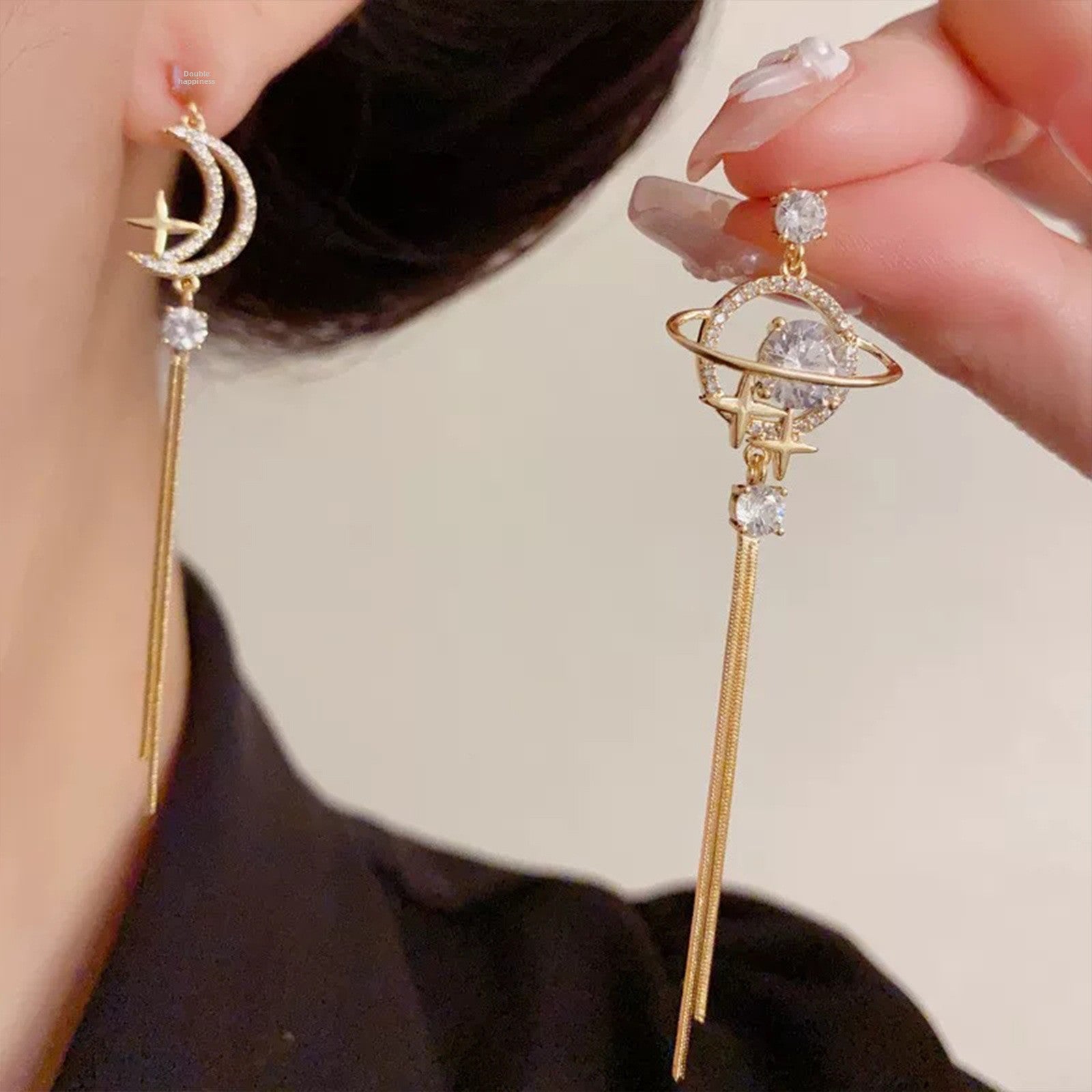 Asymmetrical Moon Stud Earrings For Women With 925 Sterling Silver Posts And Real Gold Plated Alloy Design
