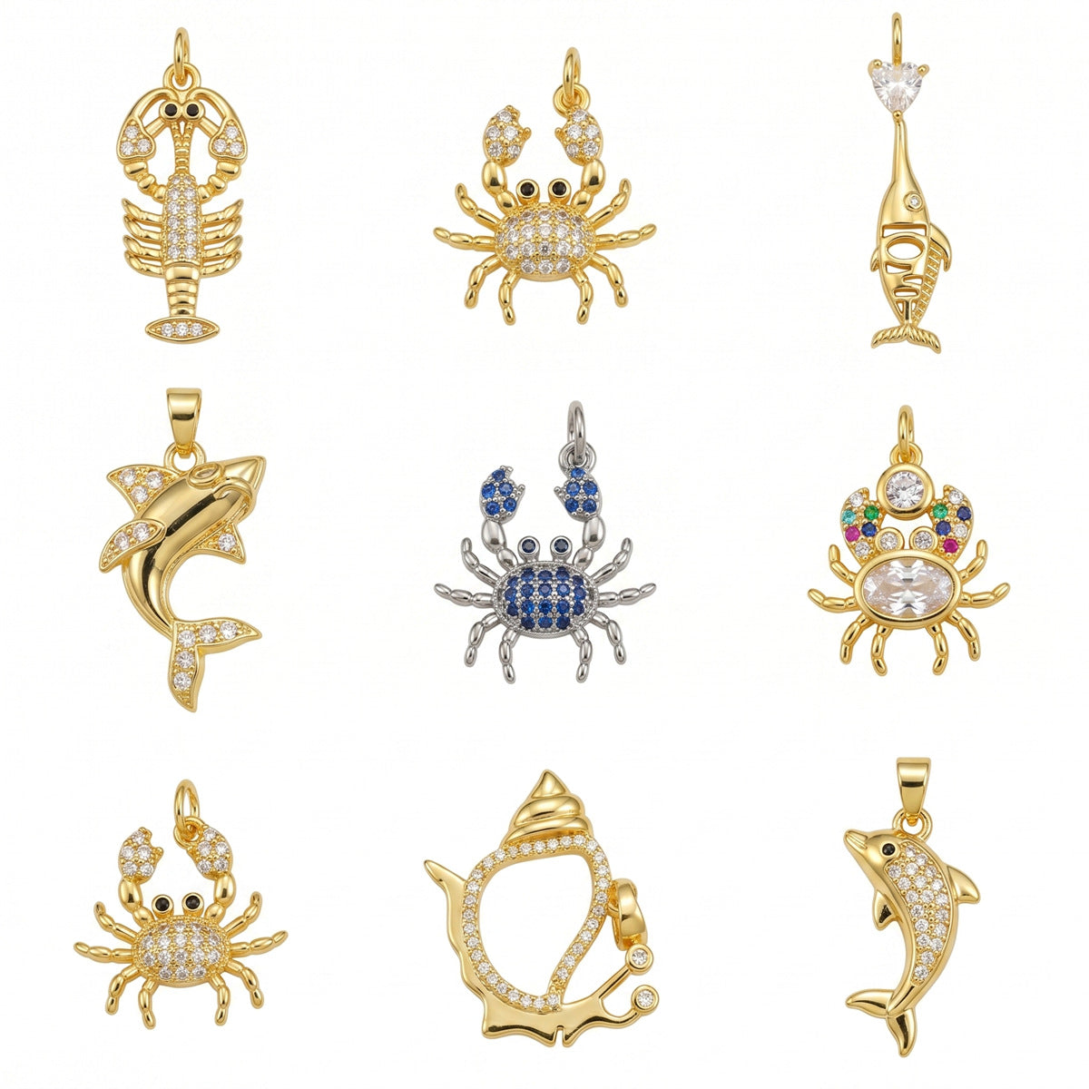 20 PCS Copper Crab Pendants With Zircon Inlay, Enamel Craft, Designed For Women Jewelry Making